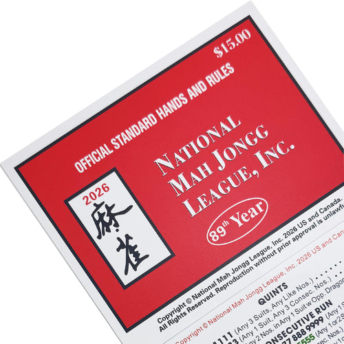 Close-up of 2026 National Mah Jongg League large print Mahjong card
